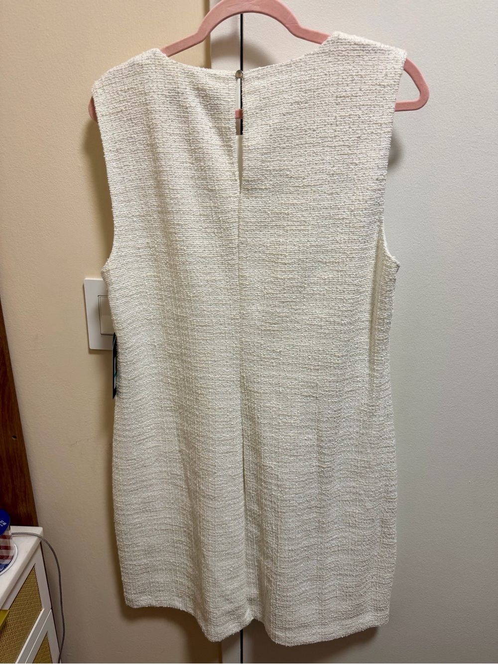 Karl Lagerfeld Women's Sleeveless Knit Tweed Ivory Cream Shift Dress Size 16 - Picture 6 of 7